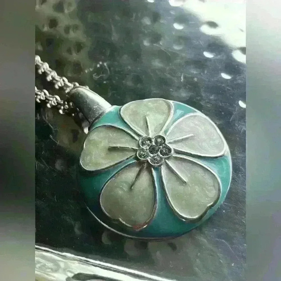 Vintage KC stamped necklace and earrings set, silver and green, + Stone necklace - Picture 6 of 16